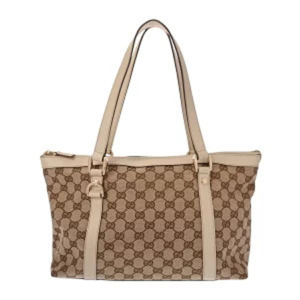 Gucci Tote Bag Beige Cream Ebony Ivory White GG Canvas Leather